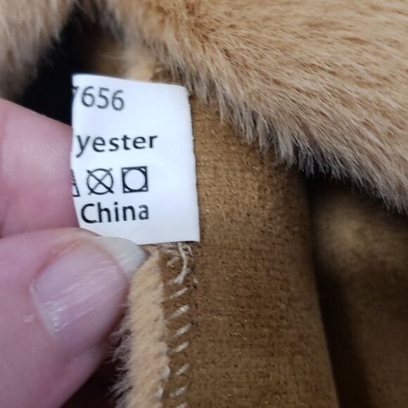 Honey Brown Faux Fur Teddy Jacket sz 14 Lightweight NWT - Picture 8 of 11